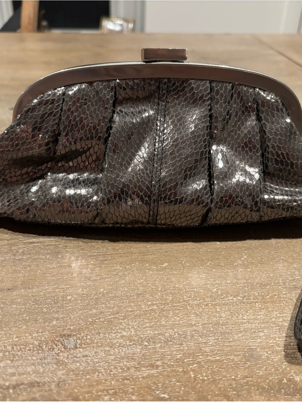 Unlisted by Kenneth Cole Metallic Snake-Texture wristlet - Dark Silver